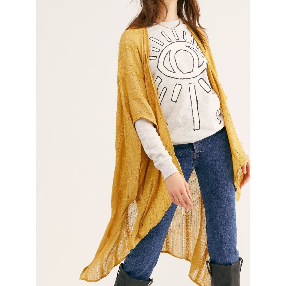 Free People Mustard Yellow Lightweight Open Knit Wrap